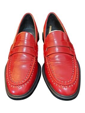 SARTO A-Eden Studs Red Leather Penny Loafers Women’s Size 7 EU 37 NIB